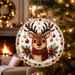 Reindeer with Red Scarf Ornament – Pearl Acrylic Hanging Ornament, 20×20 cm and 30×30 cm