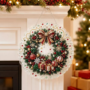 Evergreen Wreath Ornament – Pearl Acrylic Hanging Ornament, 20×20 cm and 30×30 cm
