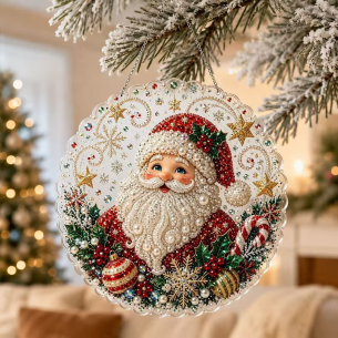 Santa with Pearl Garland Ornament – Pearl Acrylic Hanging Ornament, 20×20 cm and 30×30 cm