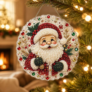 Santa with Holly Ornament – Pearl Acrylic Hanging Ornament, 20×20 cm and 30×30 cm