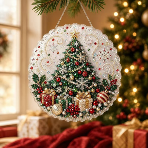 Snowy Christmas Tree Ornament – Pearl Acrylic Hanging Ornament, 20×20 cm and 30×30 cm