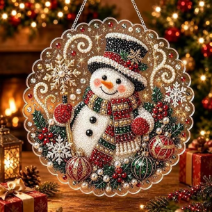 Snowman with Gift Ornament – Pearl Acrylic Hanging Ornament, 20×20 cm and 30×30 cm