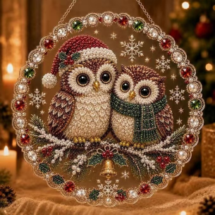 Two Owls Ornament – Pearl Acrylic Hanging Ornament, 20×20 cm and 30×30 cm
