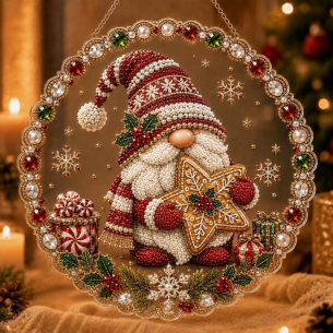 Gnome with Star Ornament – Pearl Acrylic Hanging Ornament, 20×20 cm and 30×30 cm