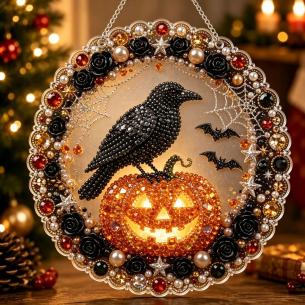 Raven and Jack-o-Lantern Ornament – Pearl Acrylic Hanging Ornament, 20×20 cm and 30×30 cm