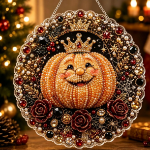 Crowned Pumpkin Ornament – Pearl Acrylic Hanging Ornament, 20×20 cm and 30×30 cm