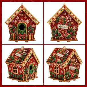 Wooden House Set C - Four Cottage Designs – Pearl Diamond Painting Wooden House Kit, 17×17 cm