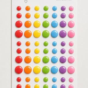 Rainbow Candy Enamel Dots – 60 Self-Adhesive Dots, 6/10/14 mm, 3×5 in Sheet