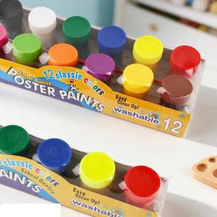 12-Color & 6-Color Washable Poster Paint Set – School Quality Tempera Paints in Strip Jars