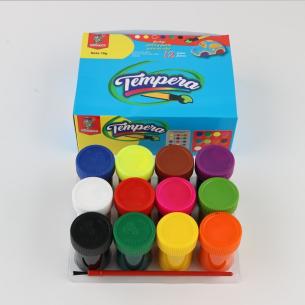 12-Color Classic Tempera Paint Jars Set – Washable Student Art Painting Kit with Brush