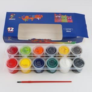 12-Color 30ml Washable Finger Paint Set – Wide-Mouth Paint Jars with Palette and Brush