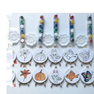 Round Circle Canvas Paint Kit with Wooden Easel – 10cm / 15cm Circular Art Panel Set