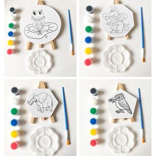 Multi-Shape Mini Canvas Paint Kit Deluxe Combo – Round, Hexagon, Oval & Pentagon Panels with Easels