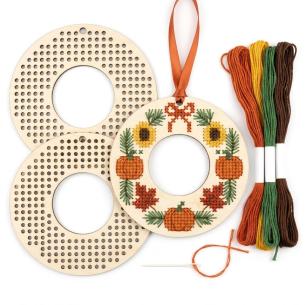 Thanksgiving Harvest Wreath Wooden Cross Stitch Kit