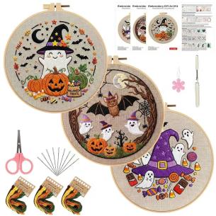Witch, Ghost & Pumpkin Halloween Embroidery Kit