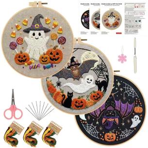 Spooky Ghost, Bat & Pumpkin Embroidery Kit