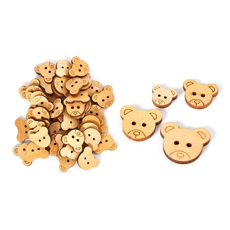 BWB003 DIY Unfinished Decorative Buttons Wood Bear Head Buttons for Sewing