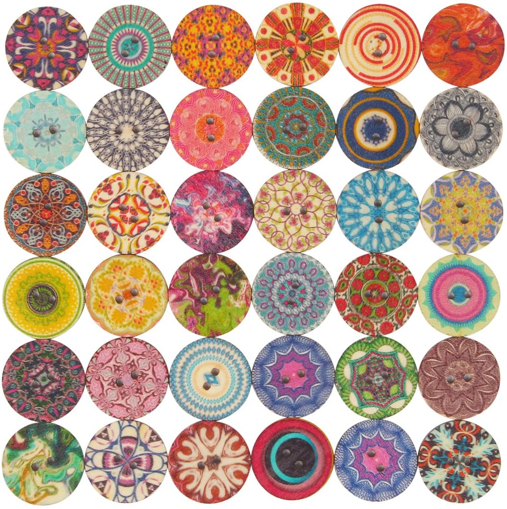 Sino Mix random floral round 2 hole wood buttons for sewing process