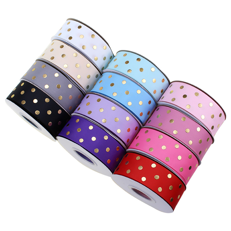 1.5 Inch custom printed gold foil polka dot grosgrain ribbon 38mm for hair bow/gift wrapping