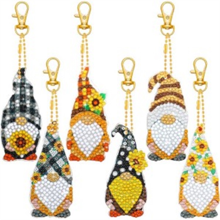 BA-811 6 Pack Diamond Painting Keychains Kit Sunflower Gnome Spring Garden Summer Farmhouse Buffalo Plaid Sunflower Elf 5D DIY Diamond Painting Spring Summer Gnome for Beginners Kids Adults (Sunflower