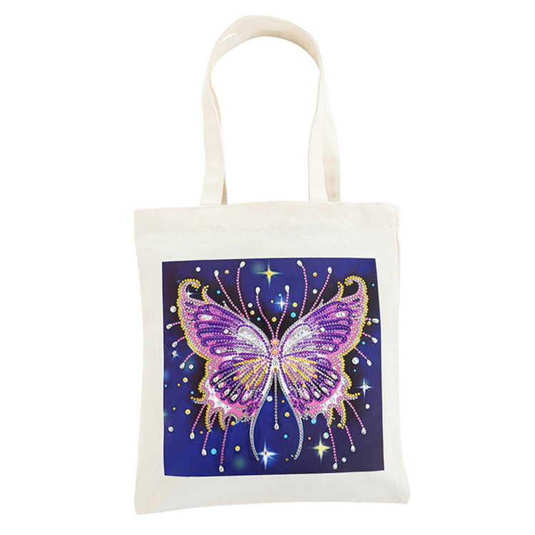 DIY Butterfly Printed Canvas Tote Bag 5D Diamond Painting Handbag Set for Decoration
