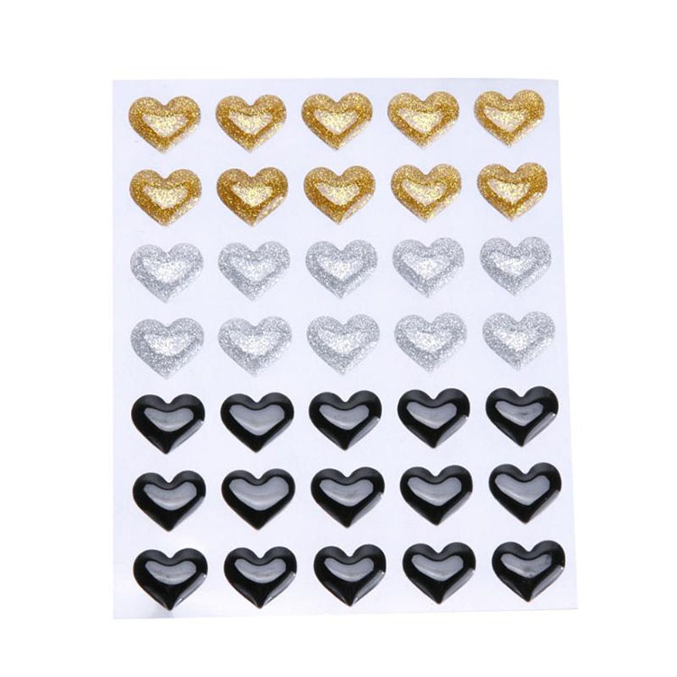 Wholesale colorful heart design self- adhesive glitter enamel sticker for craft